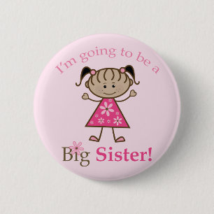 Big Sister To Be Stick Figure Girl Ethnic 2 Inch Round Button