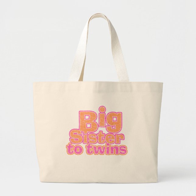 Big Sister to Twins Large Tote Bag (Front)