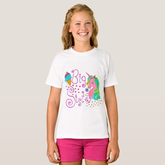 "Big Sister" Unicorn Kids T-shirt (Front Full)