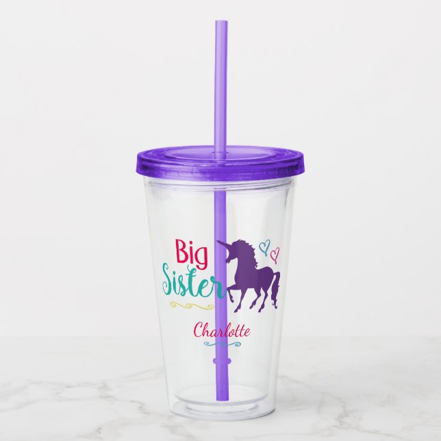 Big Sister Unicorn Silhouette Colourful Sibling Acrylic Tumbler (Front)