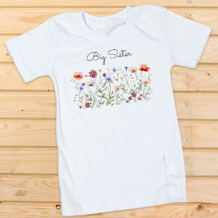 Big Sister Watercolor Colourful Wildflower Meadow Toddler T-shirt