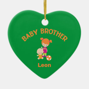 Big Sister with Baby Brother Baby's Name Heart Ceramic Ornament
