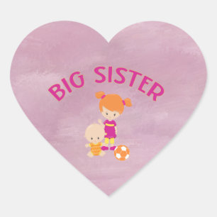 Big Sister with Baby Brother Heart Shaped Magenta Sticker