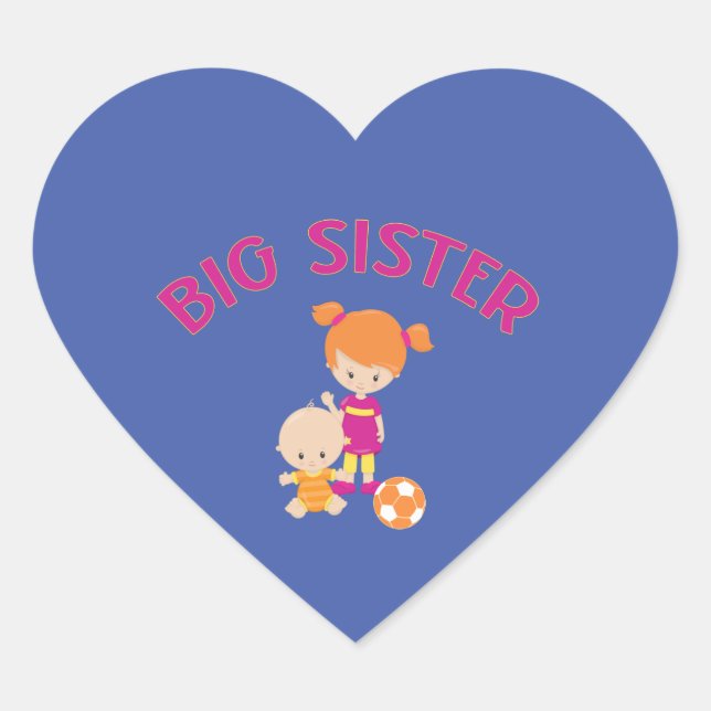 Big Sister with Baby Brother Heart Shaped Sticker (Front)