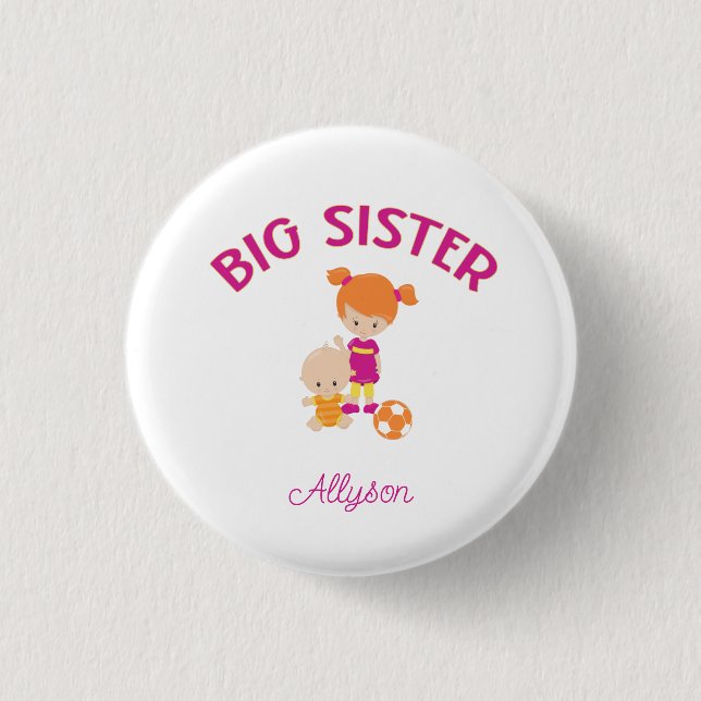 Big Sister with Baby Brother Personalized 1 Inch Round Button (Front)