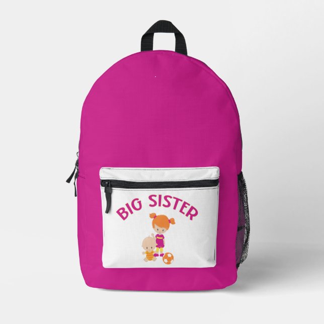 Big Sister with Baby Brother Personalized Name Printed Backpack (Front)