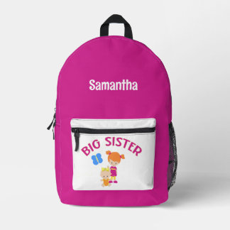 Big Sister with Baby Sister Personalized Name Printed Backpack
