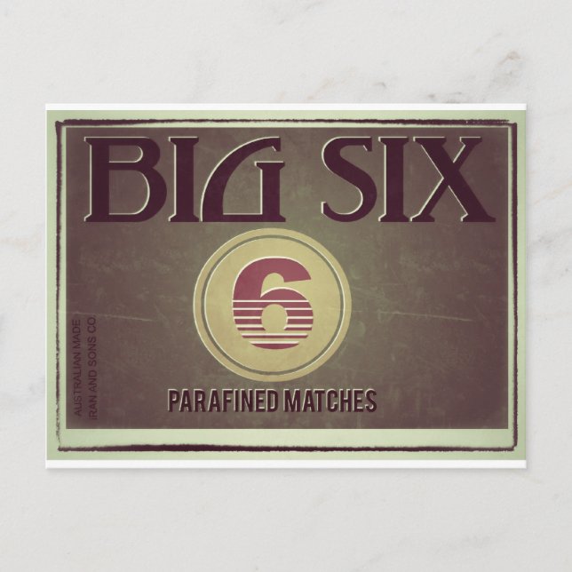 Big Six Old Label Postcard (Front)