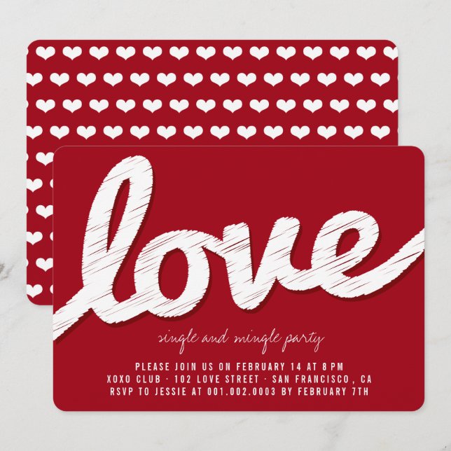 Big Sketched Love Valentine's Day Party Invite (Front/Back)