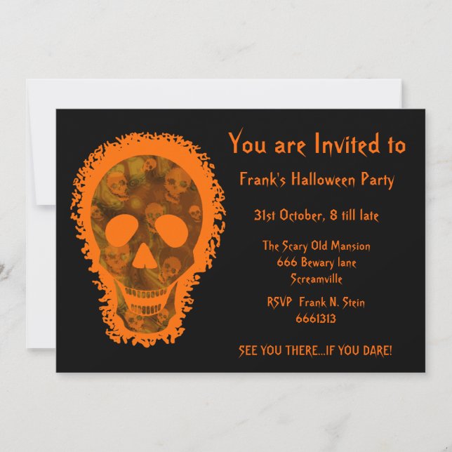 Big Skull Orange 'You are Invited' invitation (Front)