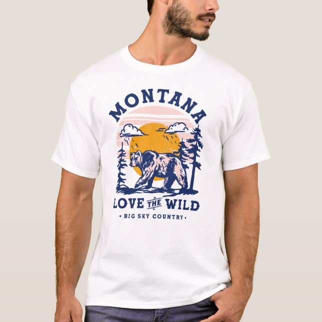 Big Sky Country Montana. Cool Retro Grizzly Bear T-Shirt (Front)