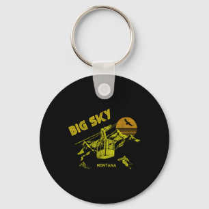 Big Sky Montana Distressed Retro Skiing Tee Keychain