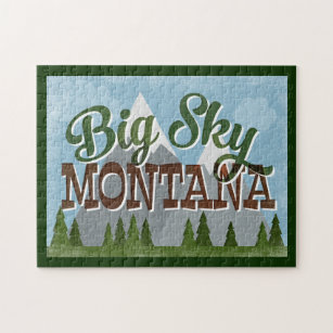 Big Sky Montana Fun Retro Snowy Mountains Jigsaw Puzzle