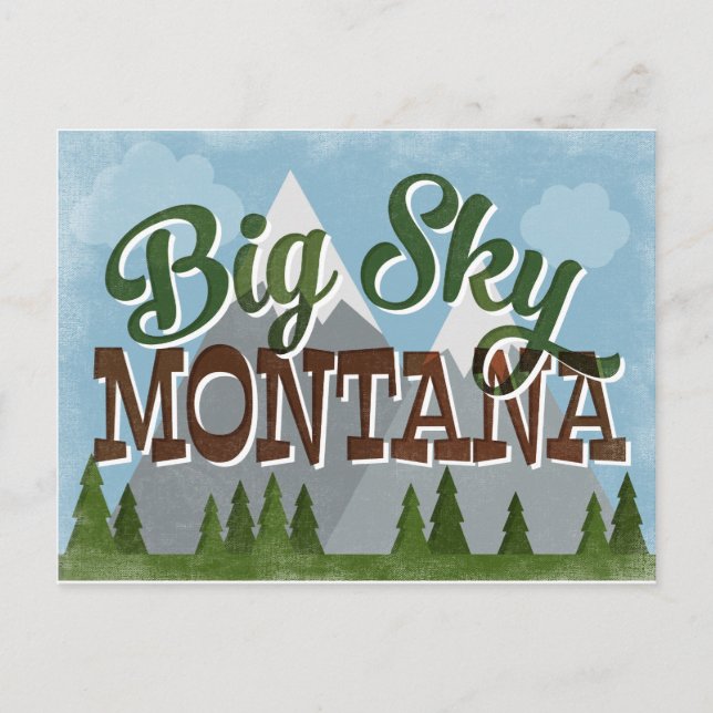 Big Sky Montana Fun Retro Snowy Mountains Postcard (Front)