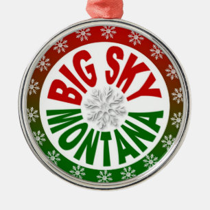 Big Sky Montana red green snowflake ornament
