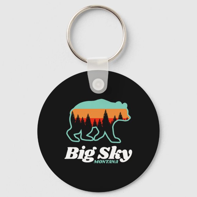 Big Sky Montana Skiing Snowboarding Bear  Keychain (Front)