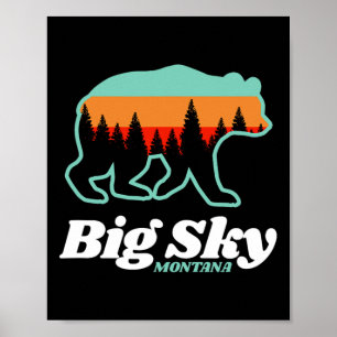 Big Sky Montana Skiing Snowboarding Bear Poster