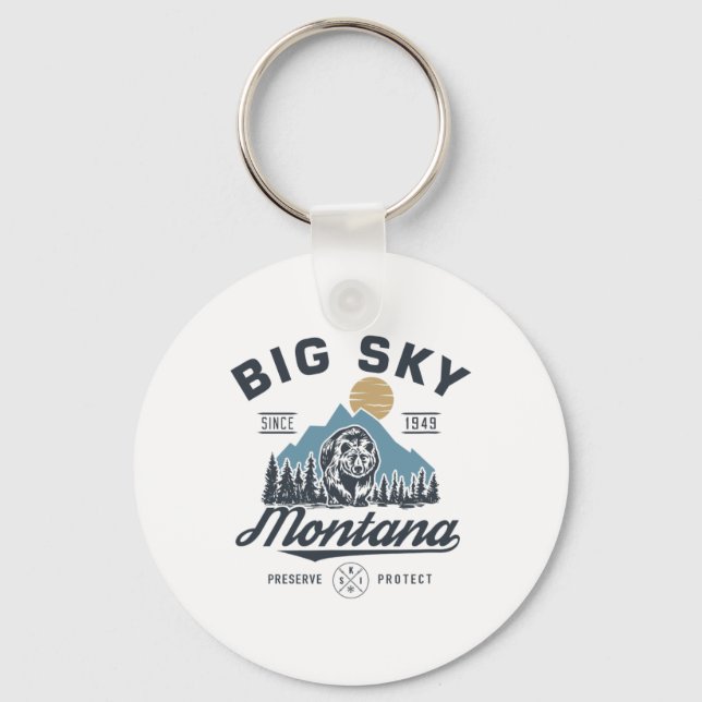 Big - Sky Montana Snow Skiing Trendy Retro Lodge  Keychain (Front)