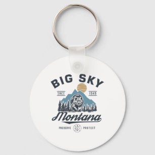 Big - Sky Montana Snow Skiing Trendy Retro Lodge Keychain