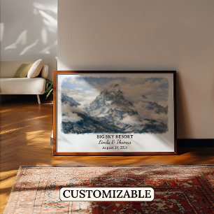 Big Sky Resort Montana Poster, Watercolor, Custom Poster