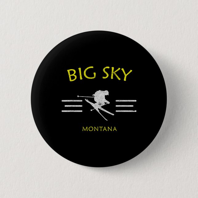 Big Sky Skiing Montana Ski Tee  2 Inch Round Button (Front)