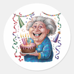 Big Smile Granny Birthday Classic Round Sticker