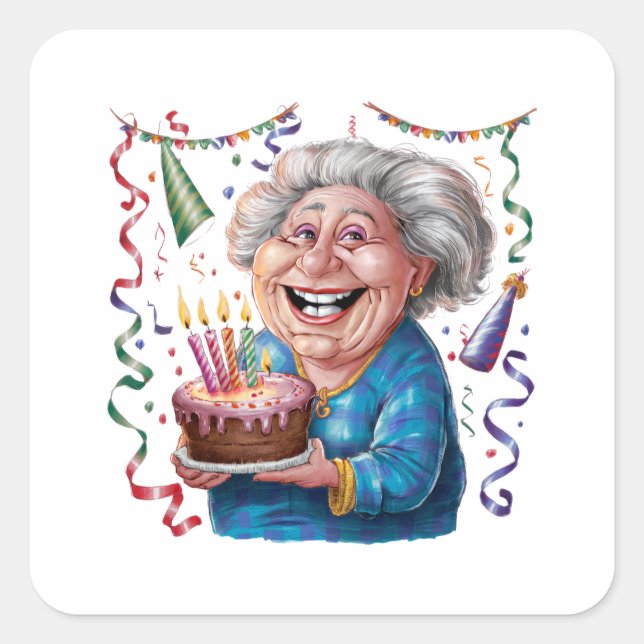 Big Smile Granny Birthday Square Sticker (Front)