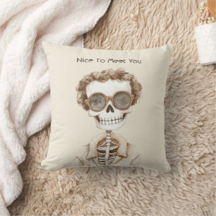 Big Smile Skeleton Glasses Nice To Meet You Throw Pillow