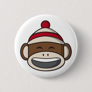 Big Smile Sock Monkey Emoji 2 Inch Round Button