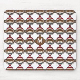 Big Smile Sock Monkey Emoji Monogrammed Mouse Pad