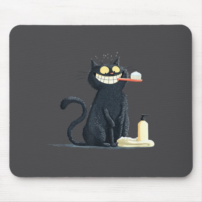 Big Smiling Cat With Toothbrush For Teeth Brushing Mouse Pad (Front)