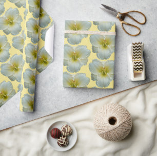 'Big Snowbird' White Daylilies on Pastel Yellow Wrapping Paper