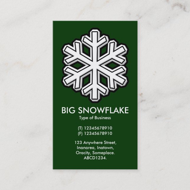 Big Snowflake - Dark Green (003300) Business Card (Front)