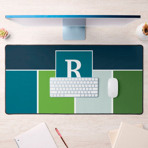 Big Stripes in blue and green with Monogram Desk Mat