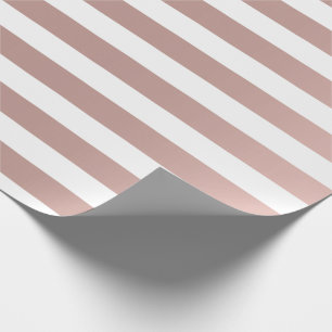 Big Stripes Lines Rose Gold Metallic Effect White Wrapping Paper
