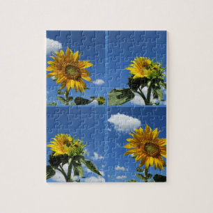big sunflower shines yellow blue sky white little jigsaw puzzle