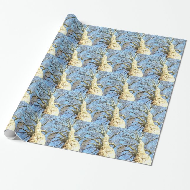 Big Sunny Tree Branches in Heavenly Blue Sky Wrapping Paper (Unrolled)