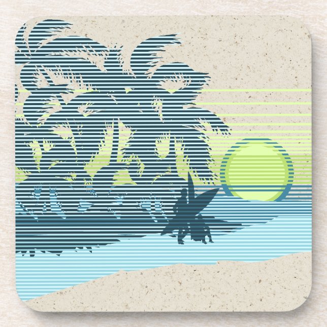 Big Sunset Hawaiian Tiki Bar Cork-backed Coasters (Front)
