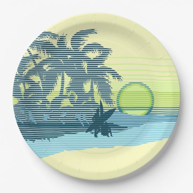Big Sunset Stripe Hawaiian Surfer Paper Plate (Front)