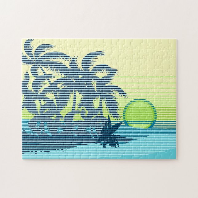 Big Sunset Stripe Hawaiian Surfers Jigsaw Puzzle (Horizontal)