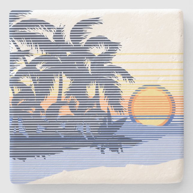 Big Sunset Stripe Hawaiian Tiki Bar Coasters (Front)
