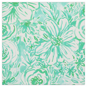 BIG SUNSHINE Bold Aqua Floral Watercolor Fabric