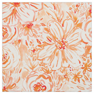 BIG SUNSHINE Bold Coral Floral Watercolor Fabric
