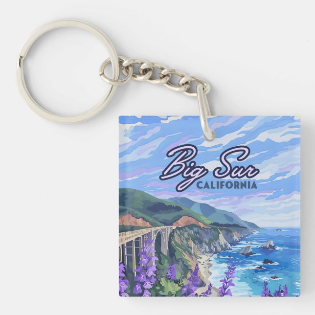 Big Sur California Coastline Retro West Coast Card Keychain (Front)