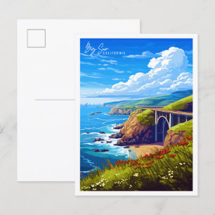 Big Sur California USA vintage travel illustration Postcard