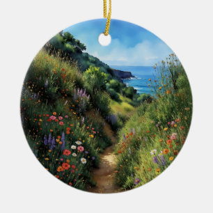 Big Sur California Watercolor  Ceramic Ornament