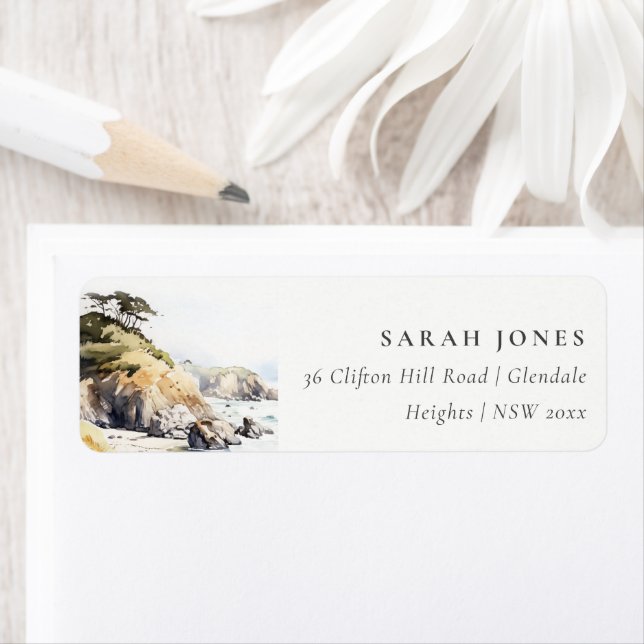 Big Sur, California Watercolor Landscape Address (Insitu)