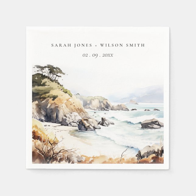 Big Sur, California Watercolor Landscape Wedding Napkin (Front)