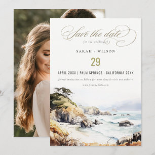 Big Sur, California Watercolor Landscape Wedding Save The Date