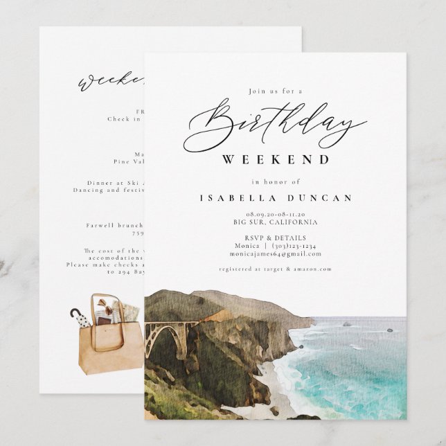 BIG SUR California Winery Birthday Itinerary Invitation (Front/Back)